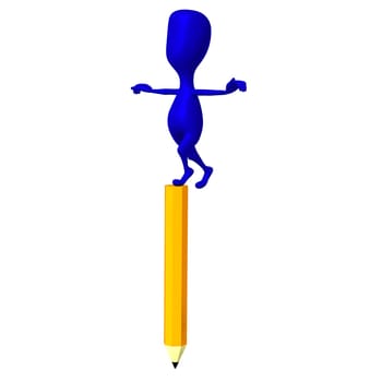 One 3d puppet balance on big yellow pencil