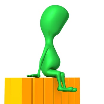 Side view 3d puppet seat on pencils wall