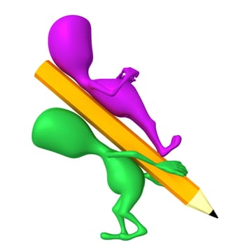 Side view 3d puppet bearing dead on pencil