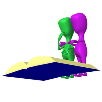 Under view two 3d puppets reading big book