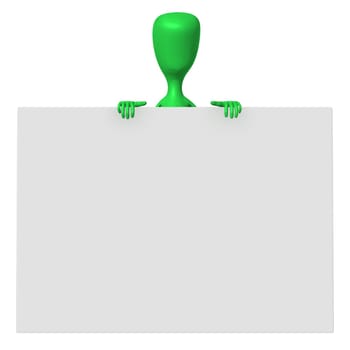 Green 3d puppet support the squared grey screen
