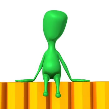 Front view 3d puppet seat on pencils wall