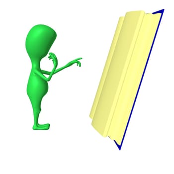 Side view one 3d puppet reading big book