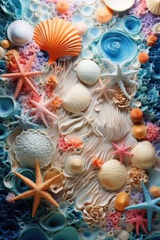 Ocean elements. Algae, corals, shells and tubulars. Marine decorative set. Underwater ecosystem, aquatic natural creatures.
