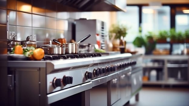 Professional kitchen with stove and oven - AI generative