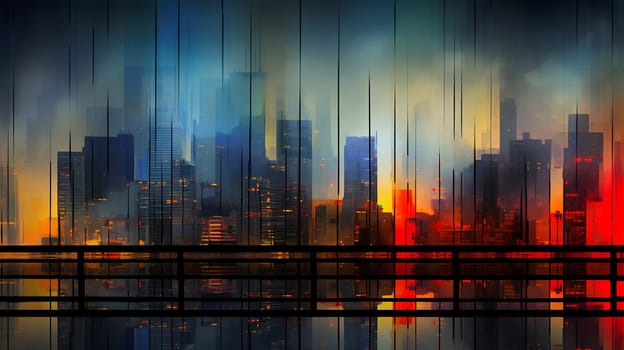 colored abstract city skyline with reflection - modern digital painting - AI generative
