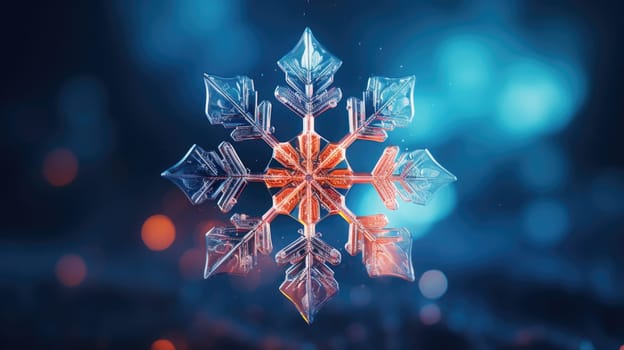 Extreme close up of snowflake, ai