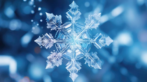 Extreme close up of snowflake, ai