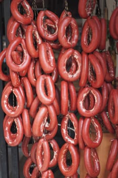 Sausage in turkish culture in a market .