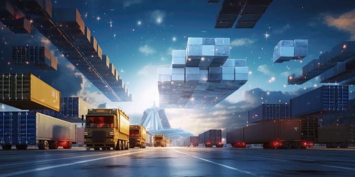 Containers Cargo Ship at logistic hub. Generative AI.