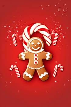 ginger man background food illustration sweet december winter year gingerbread decoration biscuit merry festive red cookie decor christmas cute homemade holiday caramel. Generative AI.