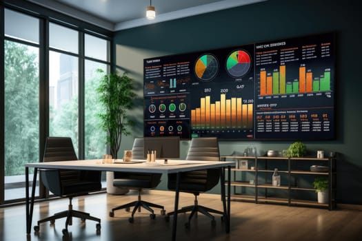 Economic and Financial graphs with glowing lines and diagram on digital screen. Trading market and economic concept. Generative AI.