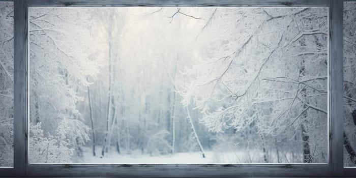 Winter season. Window with winter frost. Generative AI.