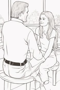 girl talking to father coloring book white background illustration