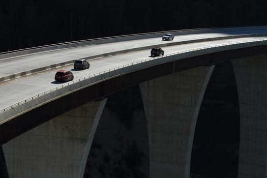 Cars crossing a high level bridge in British Columbia