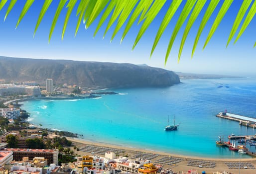 Aerial view of Los Cristianos beach in Arona Tenerife Canary Islands
