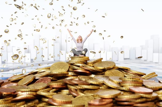 smiling woman and euro coin rain