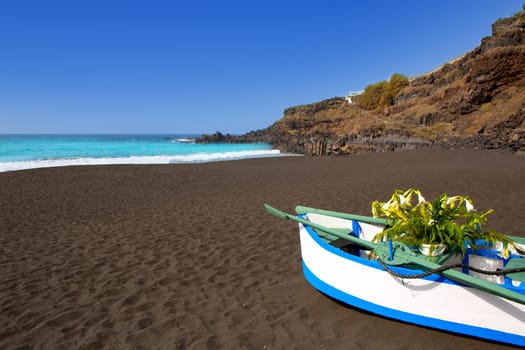 Beach el Bollullo black brown sand and aqua water near Puerto de la Cruz