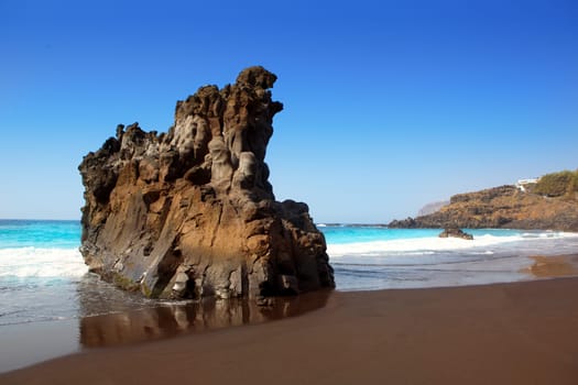 Beach el Bollullo black brown sand and aqua water near Puerto de la Cruz