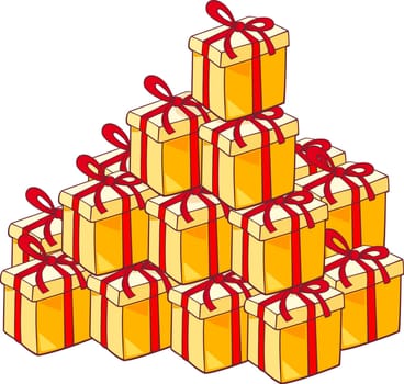 Cartoon Illustration of Heap of Many Christmas Presents or Gifts