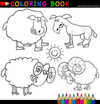 Coloring Book or Page Cartoon Illustration of Funny Farm and Livestock Animals for Children