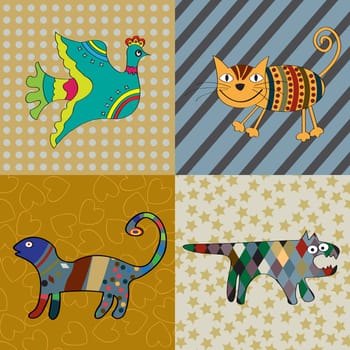 Cute animals naive art illustration