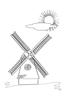 Old windmill sketch against white background