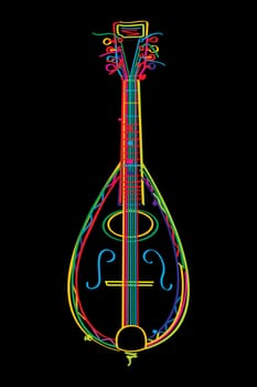 Stylized mandolin in colors over black background