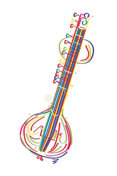Stylized sitar instrument against white background