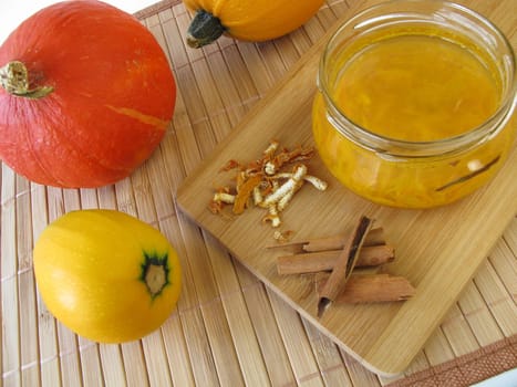 Pumpkin jam with cinnamon and orange zest
