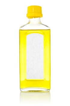 Bottle with fish oil on white background. Health care concept.