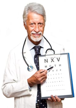 senior doctor on white background