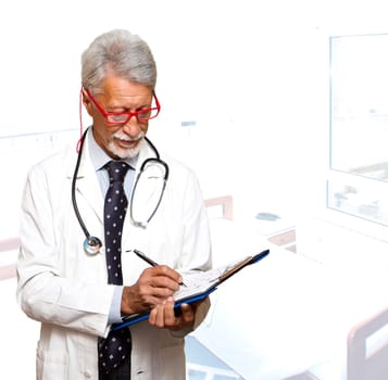 senior doctor on white background