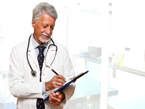 senior doctor on white background