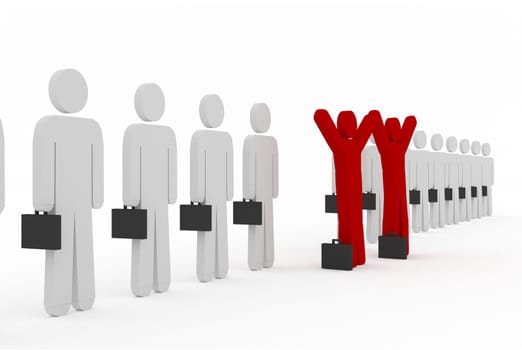 Digital figures standing out from line of businessmen