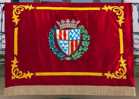 Flag gala Badalona, Barcelona Spain. In the town hall balcony day of National Day