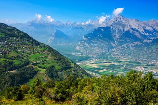 View of the Rhône Valley and the road to Nendaz