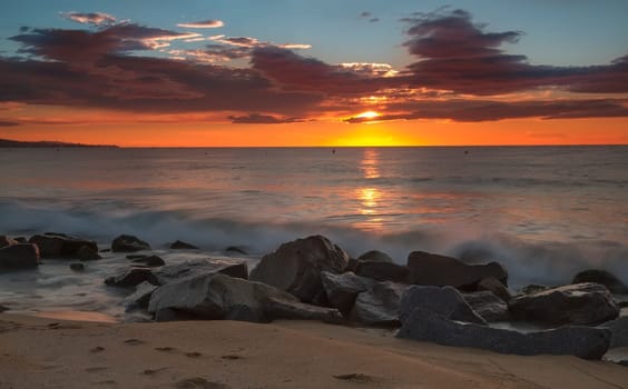 Beautiful sunrise on the beaches of the Costa Brava, Spain