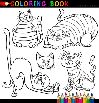 Coloring Book or Page Cartoon Illustration of Funny Cats for Children