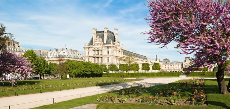 Beautiful view of Louvre palace, Tuileries garden side, Paris, France