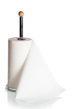 Kitchen paper towels on holder, it is isolated on white