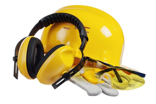 Standard construction safety equipment, it is isolated on white