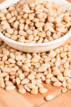 pine nuts in bowl ,  Close up