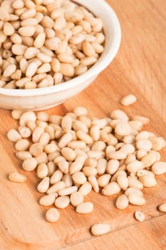 pine nuts in bowl ,  Close up