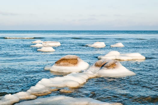 ice-covered stones along the shores of the Baltic Sea