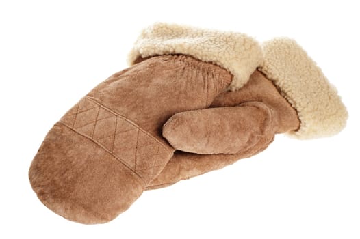 the winter fur mittens, isolated on white