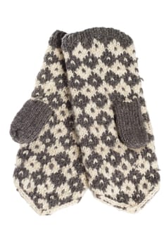 Winter knitted mittens, isolated on white