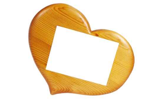 wooden frame in the form of hearts, isolated on white