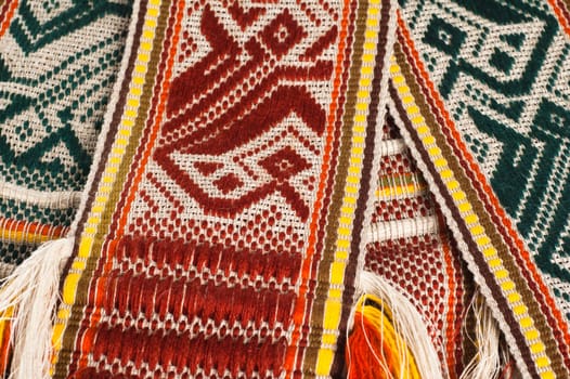 Linen tape with a national pattern, a close up