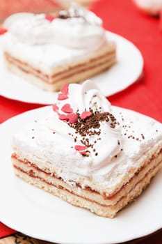 Puff cake with whipped cream, a close up